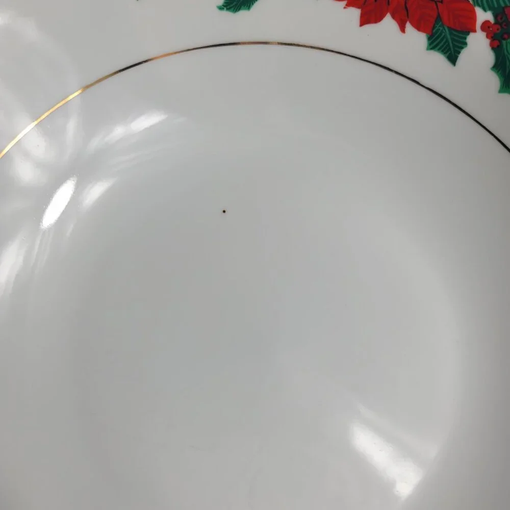 Tienshan Deck the Halls Serving Bowl Poinsettias & Ribbons Christmas China